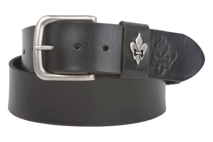 1 3/4 Inch Snap On Soft Hand Cowhide Full Grain Leather Fleur De Lis Casual Belt