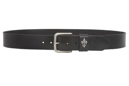 1 3/4 Inch Snap On Soft Hand Cowhide Full Grain Leather Fleur De Lis Casual Belt