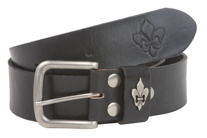 1 3/4 Inch Snap On Soft Hand Cowhide Full Grain Leather Fleur De Lis Casual Belt