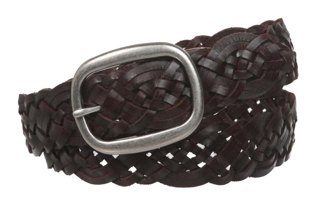 Womens Braided Woven Genuine Leather Belt