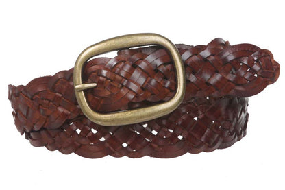 Womens Braided Woven Genuine Leather Belt