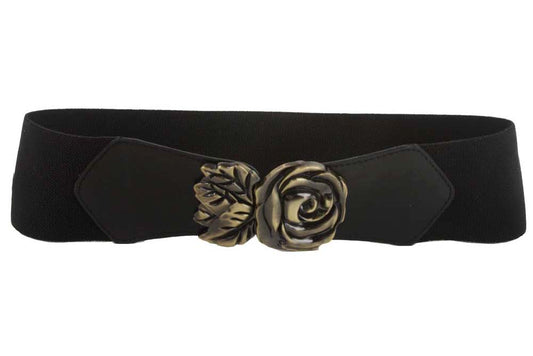 3" Wide High Waist Rose Floral Fashion Stretch Belt