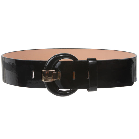 Women's 2" Wide High Waist Patent Leather Fashion Round Belt