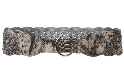 3 inch Wide Python/Snake Print High Waist Braided Woven Belt