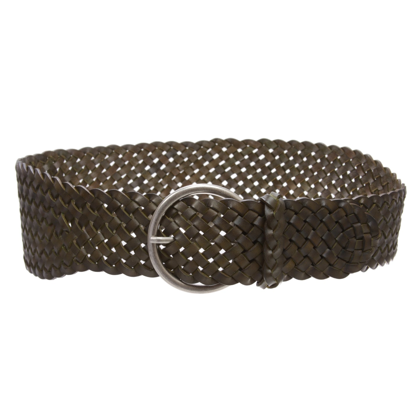 Women's 3 1/4" Wide Tapered Braided Woven High Waist Leather Belt