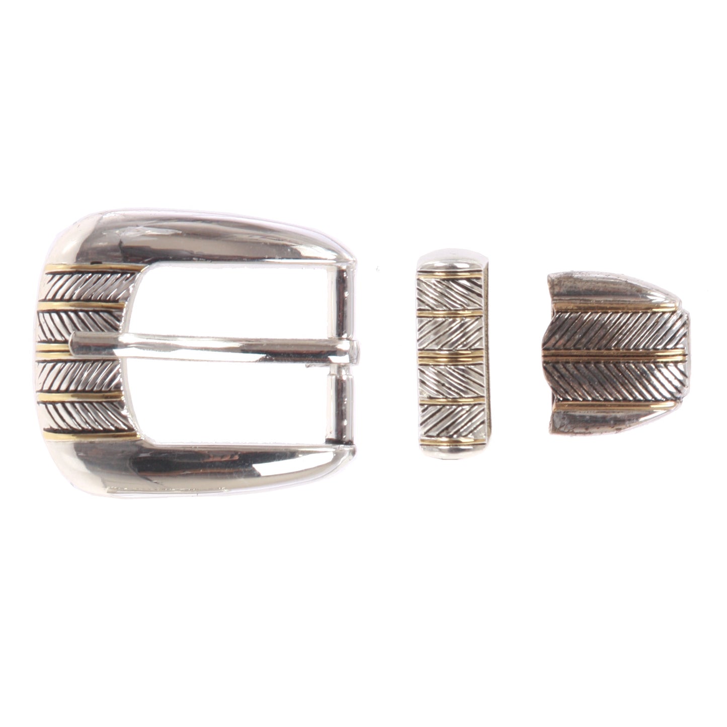 Men's Western 3-Piece Silver/Gold Two-Tone Belt Buckle Set