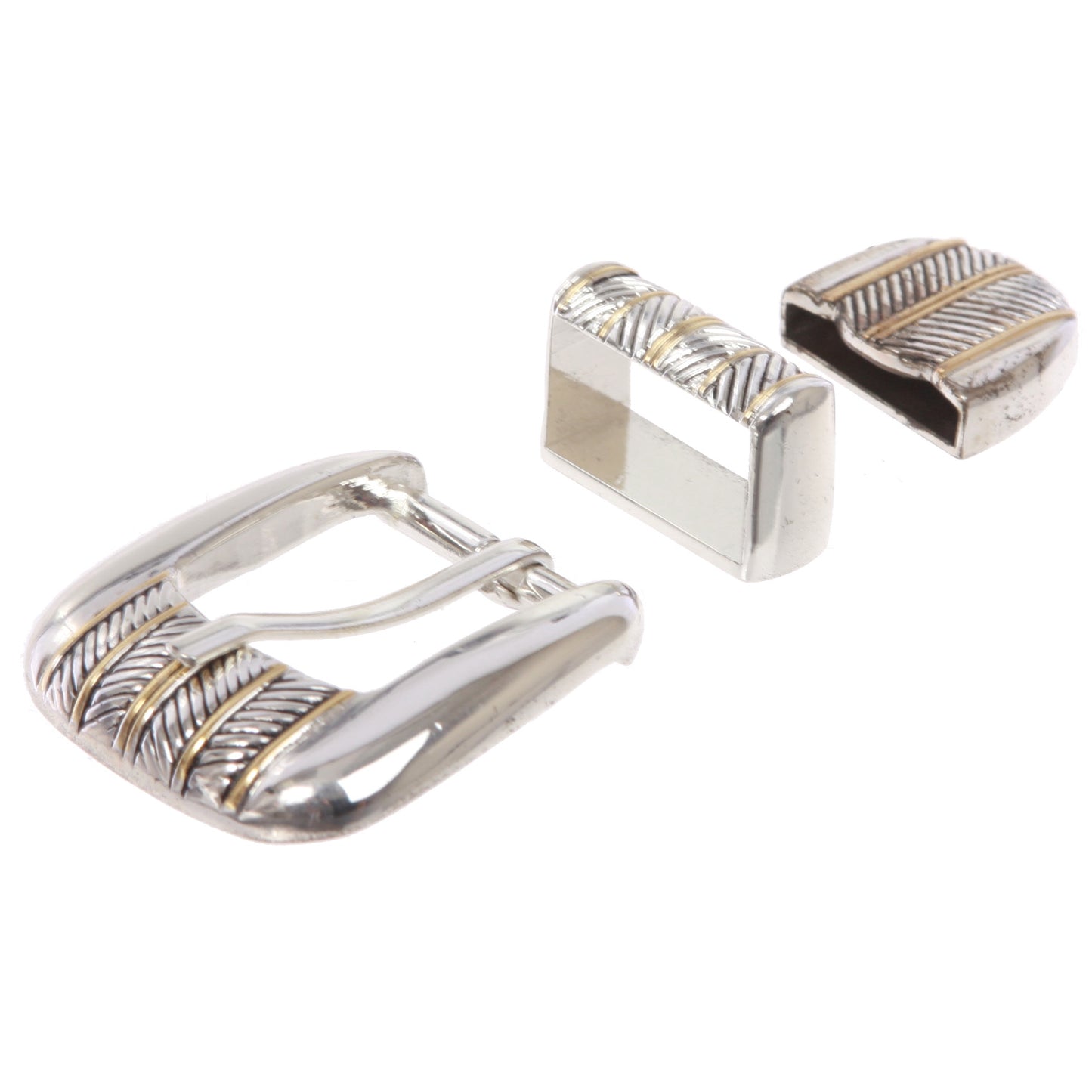 Men's Western 3-Piece Silver/Gold Two-Tone Belt Buckle Set