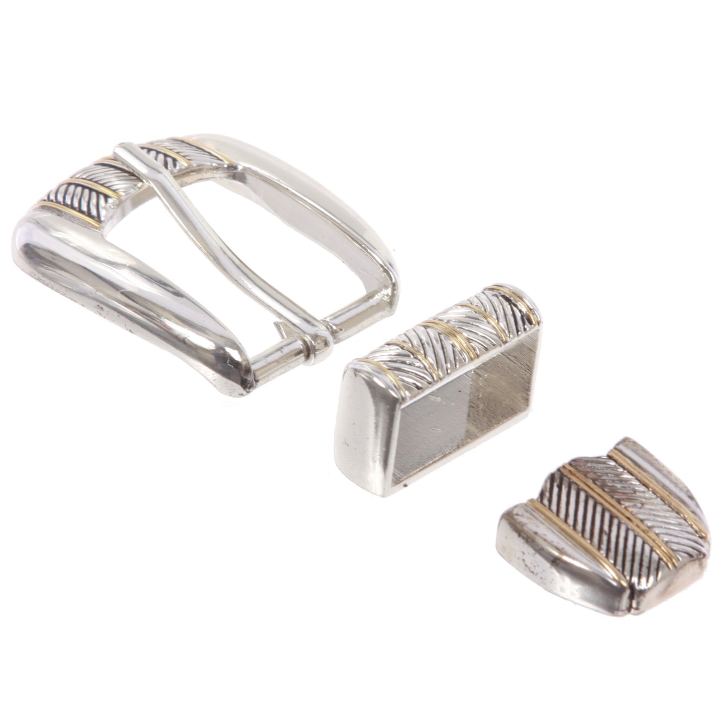 Men's Western 3-Piece Silver/Gold Two-Tone Belt Buckle Set