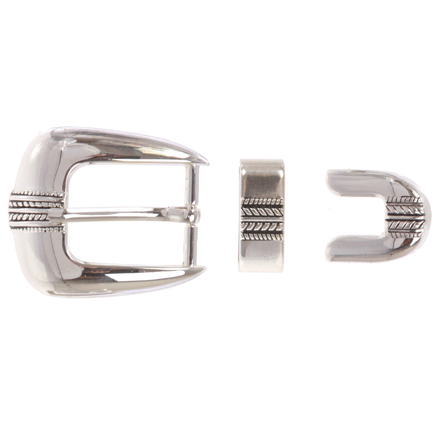 Men's Western 3-Piece Silver Tone Belt Buckle Set