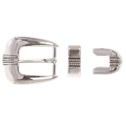 Men's Western 3-Piece Silver Tone Belt Buckle Set