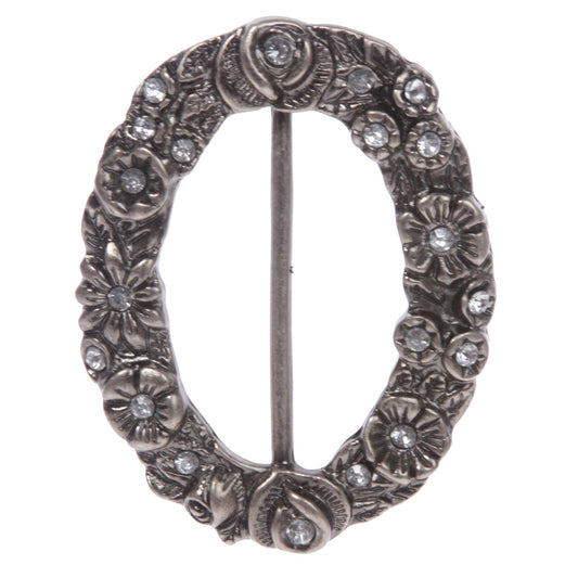 2" (50 mm) Oval Rhinestone Flower Center Bar Prongless Belt Buckle