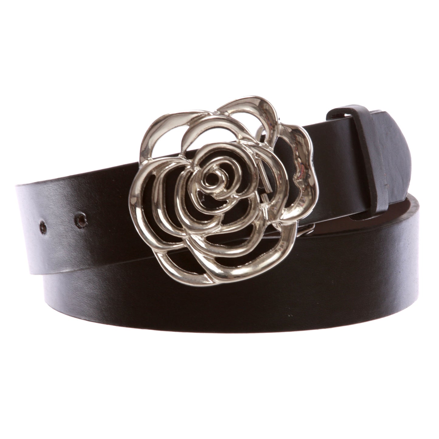 1 1/2" Women's Snap On Western Engraving Hollow Out Perforated Rose Flower Buckle Belt