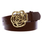 1 1/2" Women's Snap On Western Engraving Hollow Out Perforated Rose Flower Buckle Belt