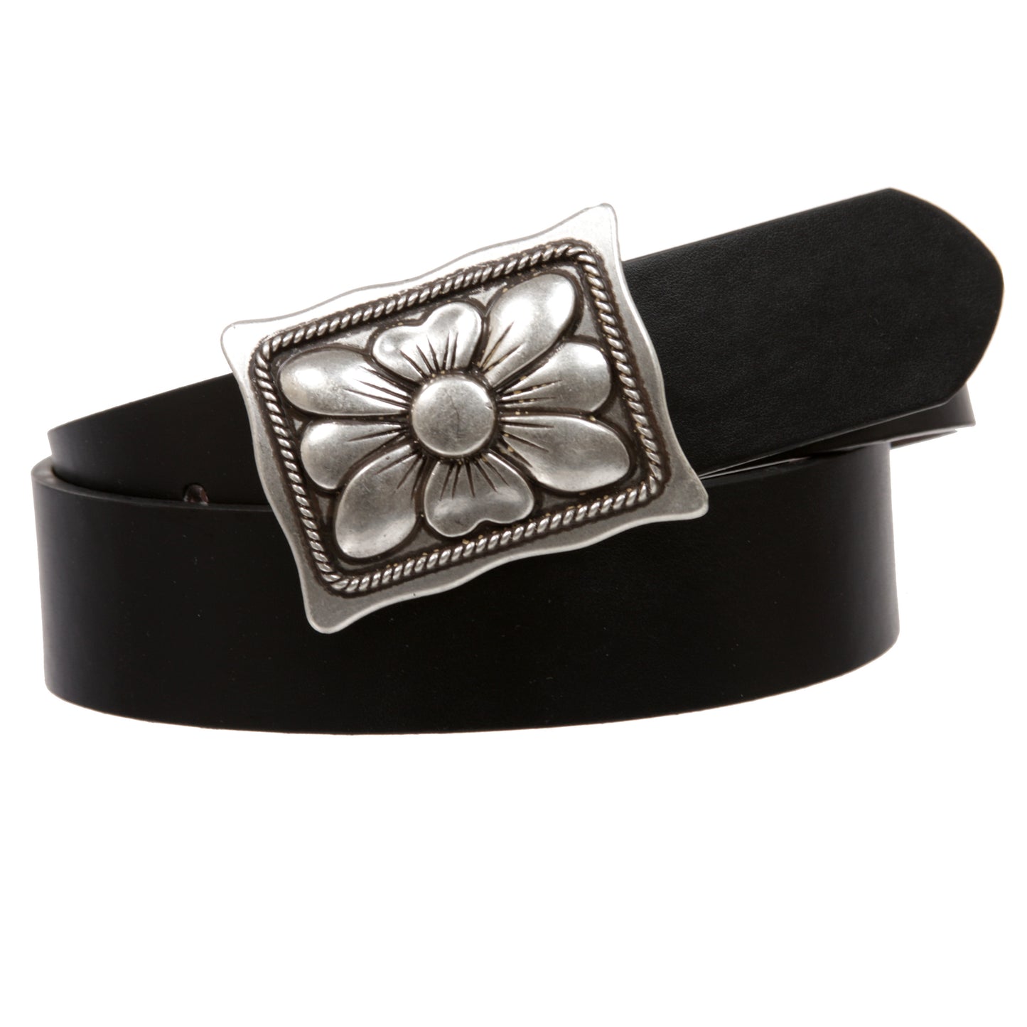 Women's Rectangular Western Floral Buckle with Snap on Belt