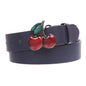 Women's Casual Jean Belt with Enameled Red Cherry Fruit Western Buckle