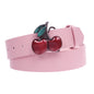 Women's Casual Jean Belt with Enameled Red Cherry Fruit Western Buckle