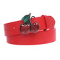 Women's Casual Jean Belt with Enameled Red Cherry Fruit Western Buckle