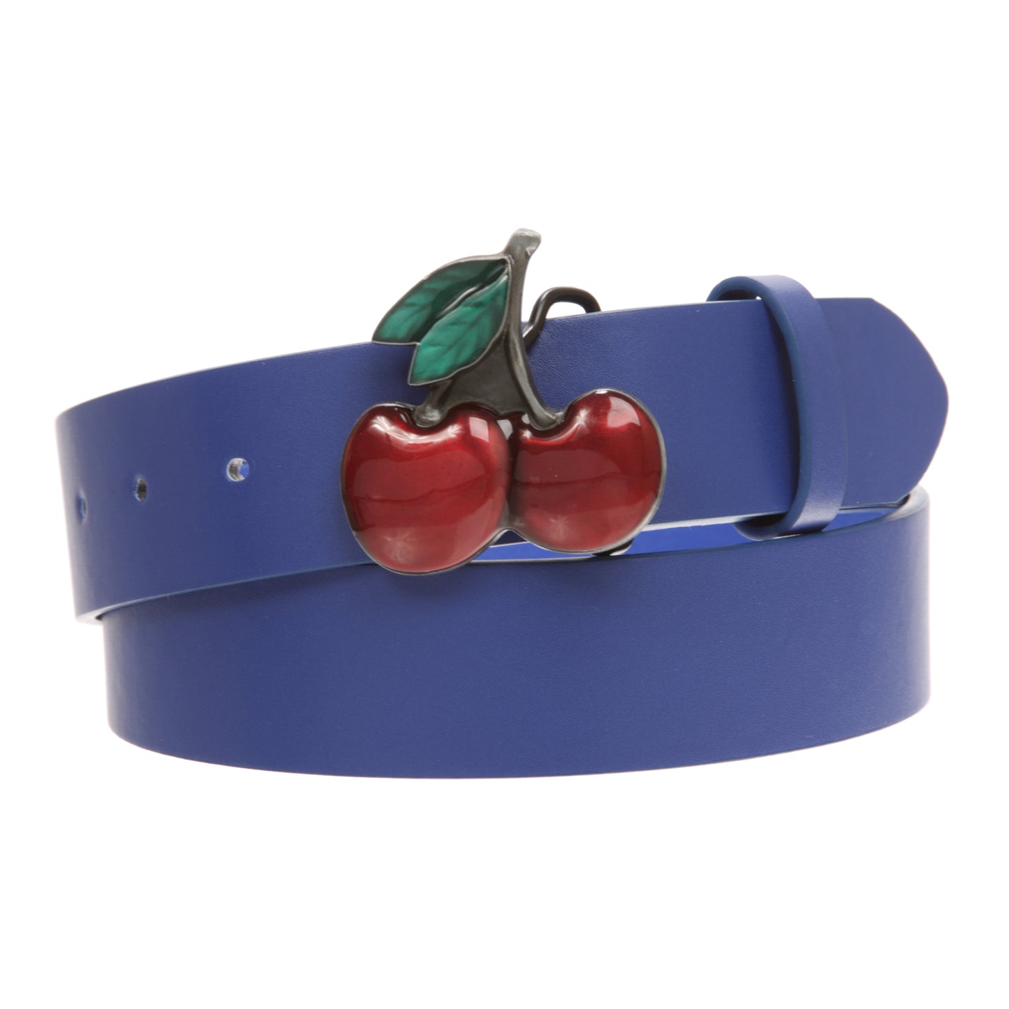 Women's Casual Jean Belt with Enameled Red Cherry Fruit Western Buckle