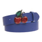 Women's Casual Jean Belt with Enameled Red Cherry Fruit Western Buckle