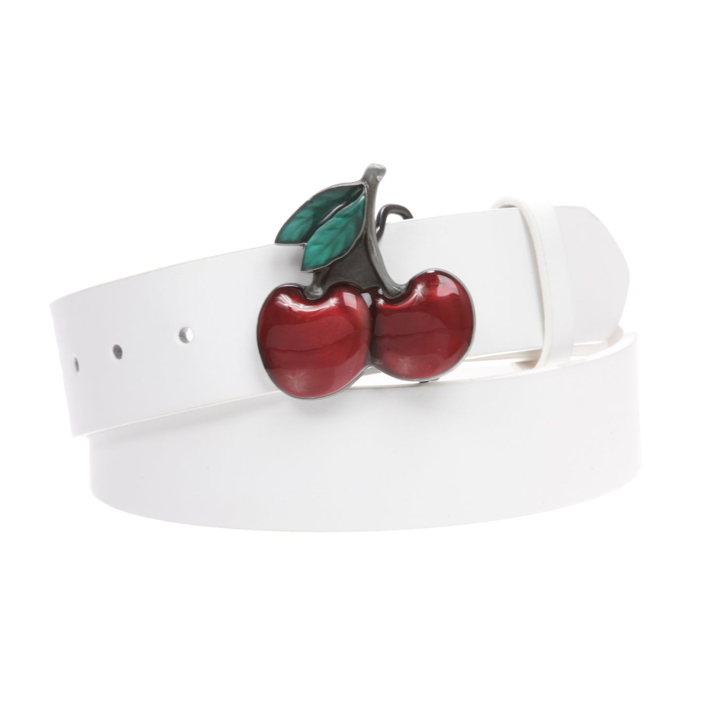 Women's Casual Jean Belt with Enameled Red Cherry Fruit Western Buckle