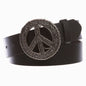 1 1/2" Snap On Belt With Round Perforated Floral Engraving Peace Sign Belt Buckle