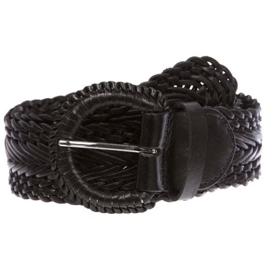 Women's 2" Wide Braided Woven Round Leather Belt