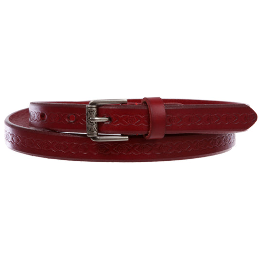 Women's 3/4" (17 mm) Full Grain Leather Embossed Skinny Beveled-Edge Belt