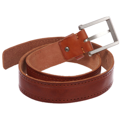 Men's Embossed Stitch-Hole Edged Vintage Cowhide Thick Leather Casual Jean Belt