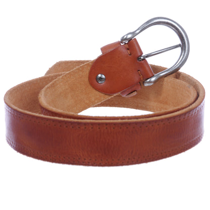 Men's Harness Stitch-Hole Edged Vintage Cowhide Thick Leather Casual Jean Belt