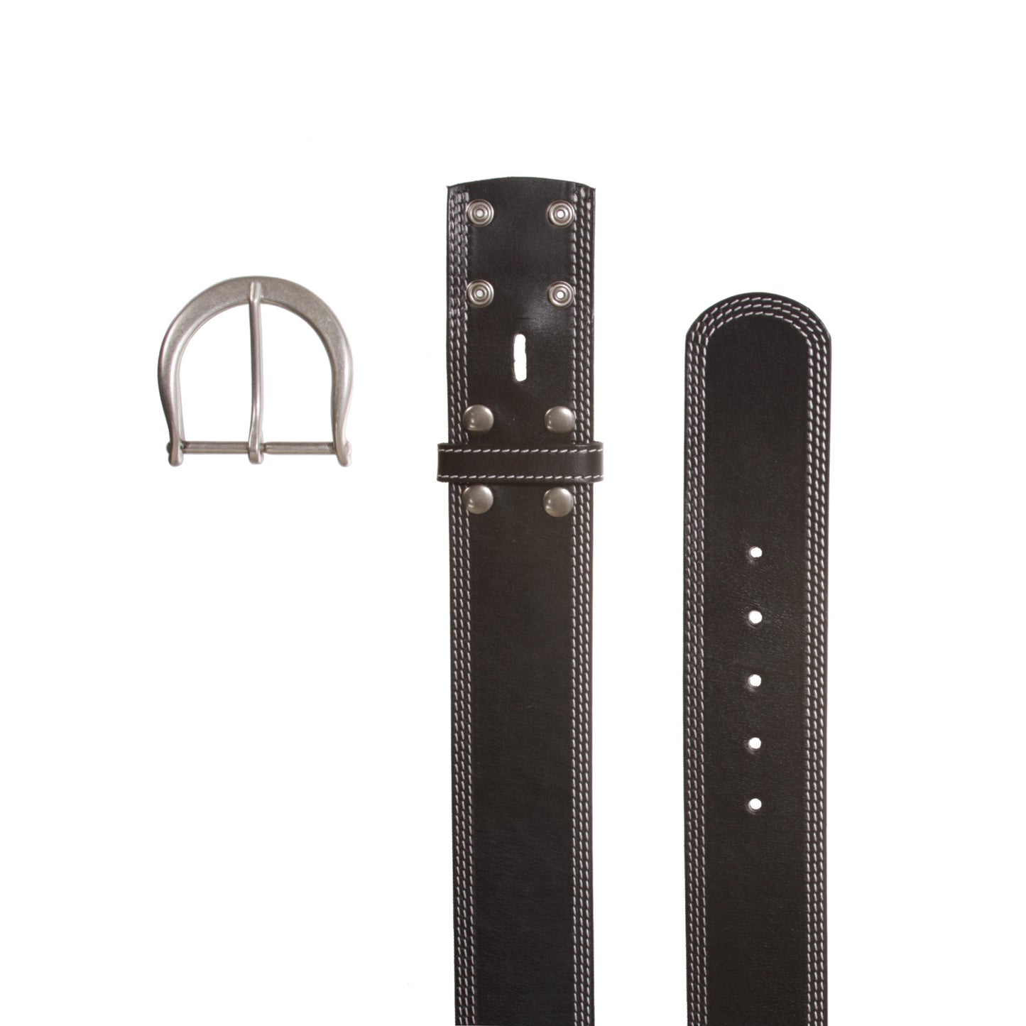 Womens Wide Fashion Leather Belt with Crescent Buckle and Triple Stitch