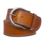 Womens Wide Fashion Leather Belt with Crescent Buckle and Triple Stitch