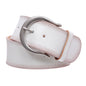 Womens Wide Fashion Leather Belt with Crescent Buckle and Triple Stitch