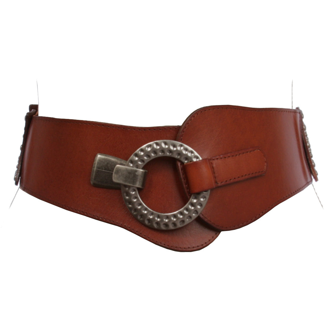 Women's 2 3/8" Wide High Waist Elastic Stretchy Studded Leather Hook Fashion Belt