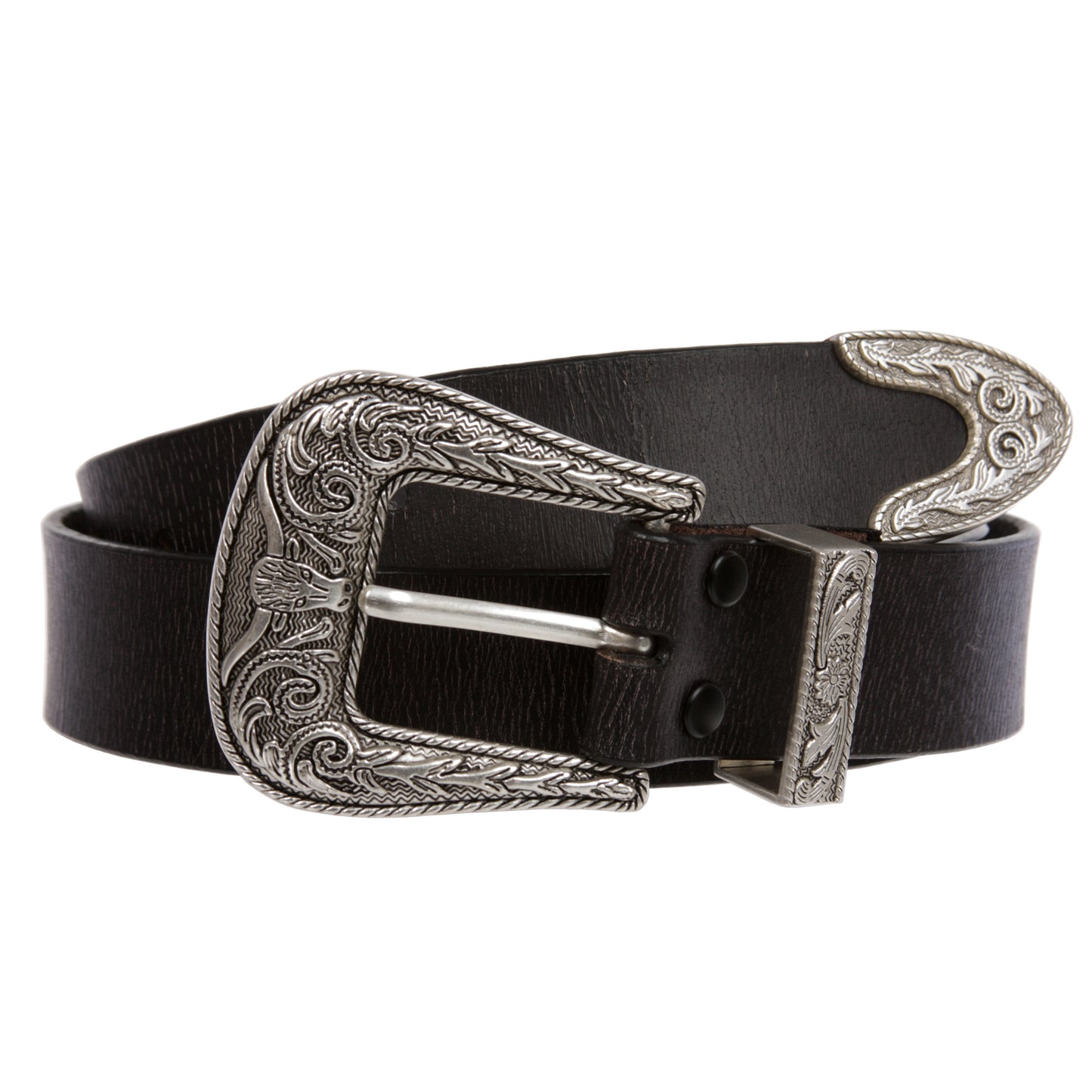 West Cowboy/girl Three Piece Sets Silver Plated Longhorn Buckle Leather Belt