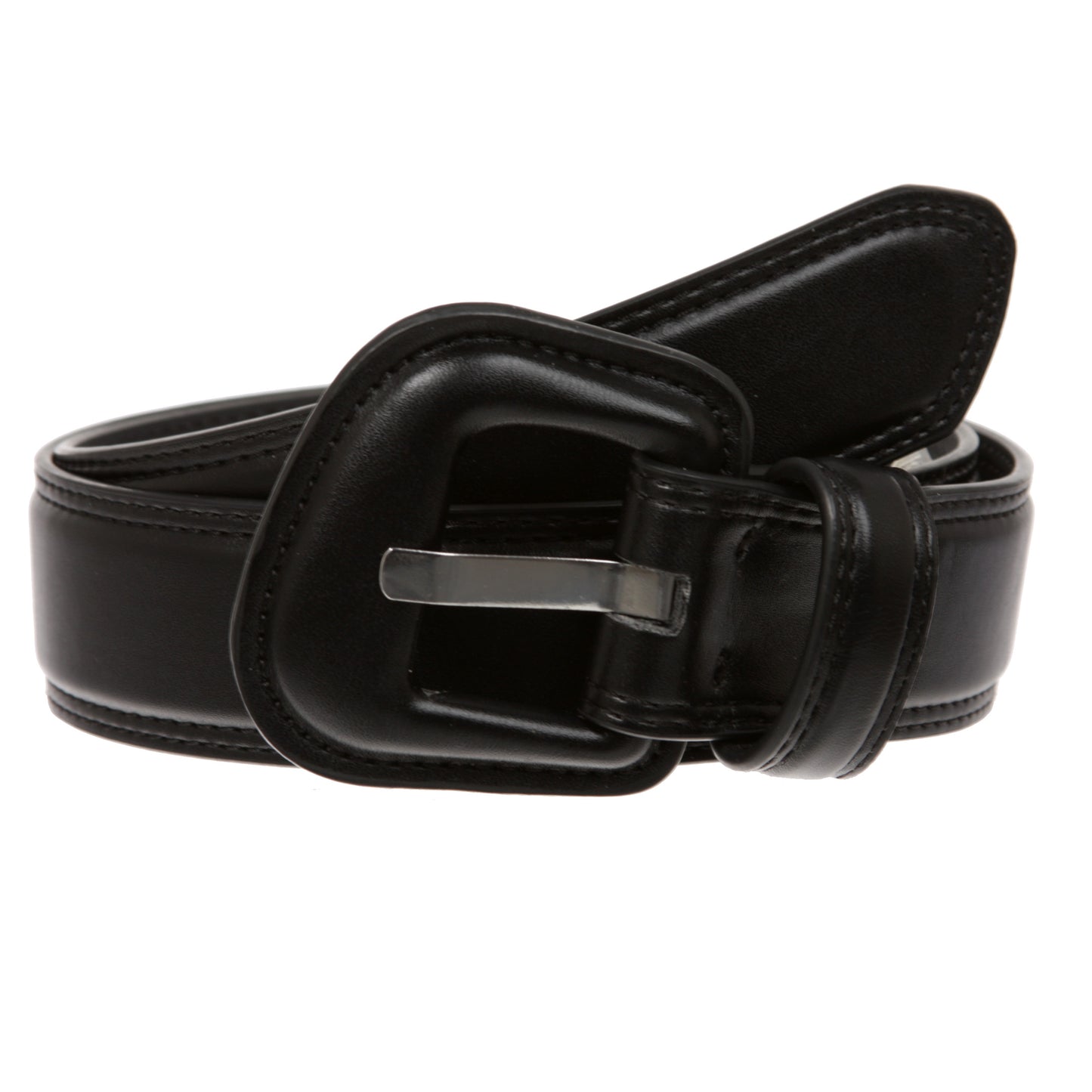 Women Western Style Trapezoid Buckle Fashion Faux Leather Feather edge Stitch Belt