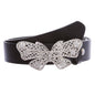 1 1/2" Women's Snap On Belt With Oval Perforated Engraved Crystal Rhinestone Western Floral Buckle