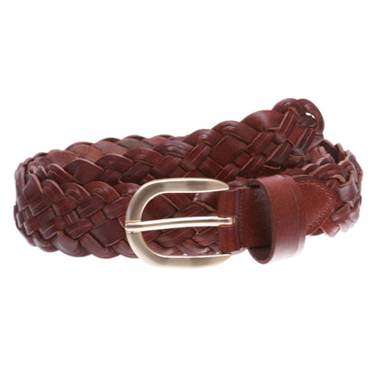 Women's 1 1/2" (38mm) Braided Woven Vintage Cowhide Full Grain Leather Belt