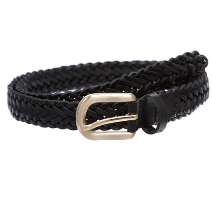 Classic 3/4" (20mm) Skinny Braided Woven Narrow Soft Cowhide Leather Belt