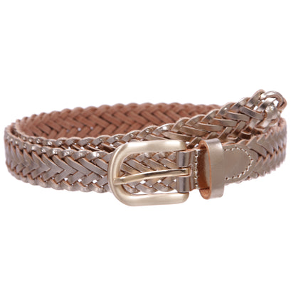 Classic 3/4" (20mm) Skinny Braided Woven Narrow Soft Cowhide Leather Belt