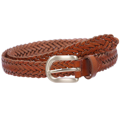 Classic 3/4" (20mm) Skinny Braided Woven Narrow Soft Cowhide Leather Belt