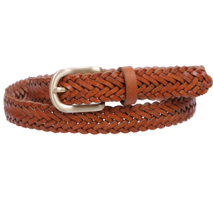 Classic 3/4" (20mm) Skinny Braided Woven Narrow Soft Cowhide Leather Belt