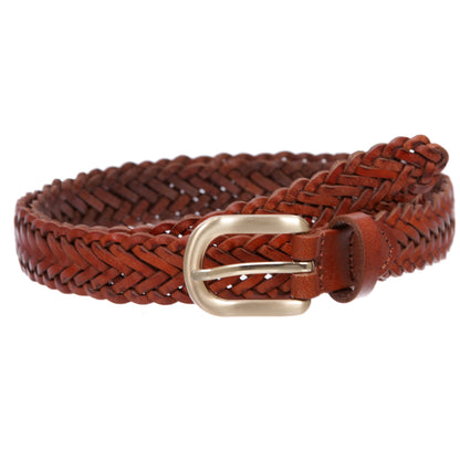 Classic 3/4" (20mm) Skinny Braided Woven Narrow Soft Cowhide Leather Belt