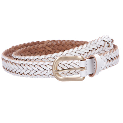 Classic 3/4" (20mm) Skinny Braided Woven Narrow Soft Cowhide Leather Belt