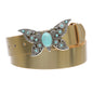 Women's Casual Jean Belt with Perforated Turquoise Stone Butterfly Belt Buckle