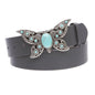 Women's Casual Jean Belt with Perforated Turquoise Stone Butterfly Belt Buckle