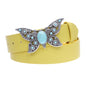 Women's Casual Jean Belt with Perforated Turquoise Stone Butterfly Belt Buckle