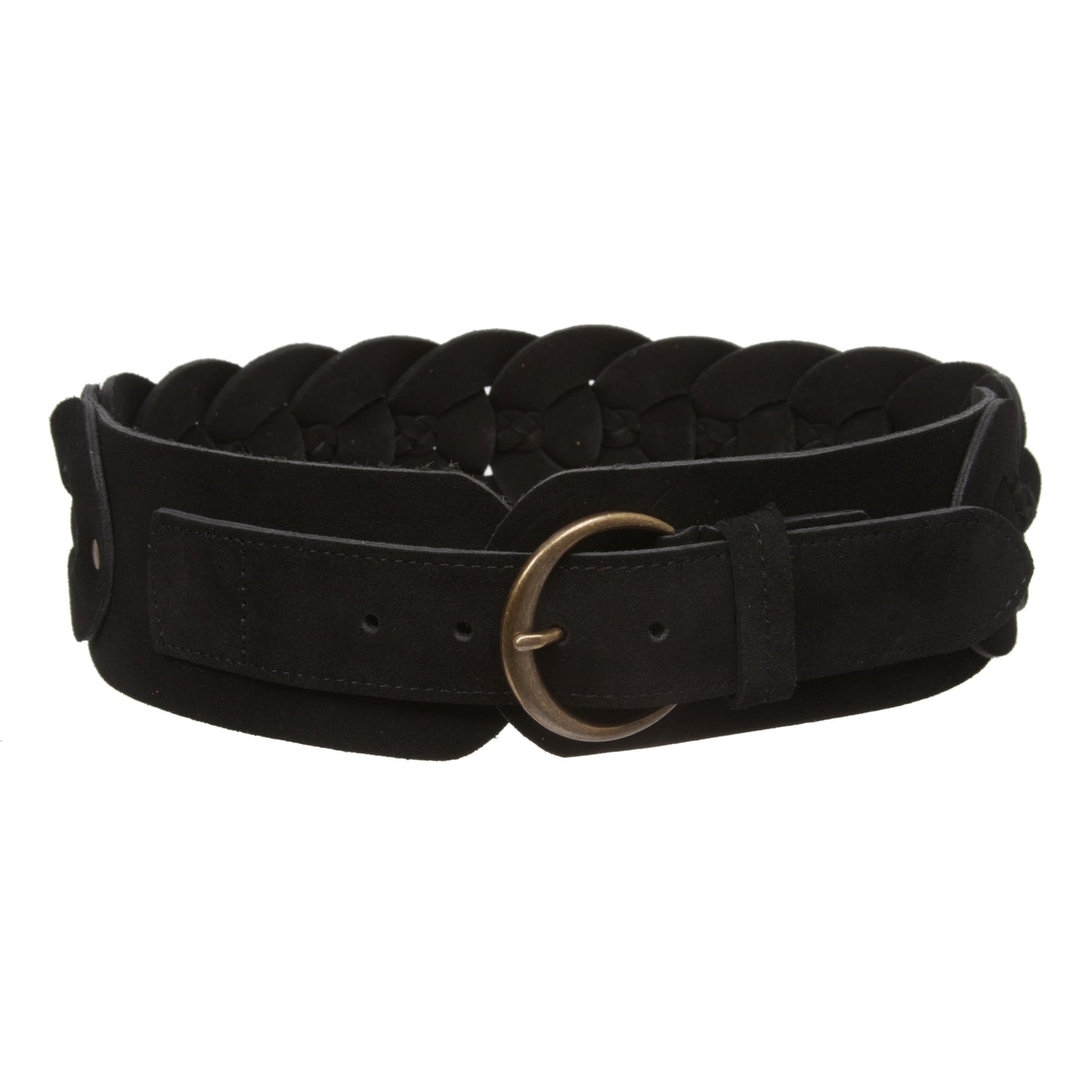 Women's 3" Wide Cow Suede Round Disc Braided Waist Belt with Round Buckle