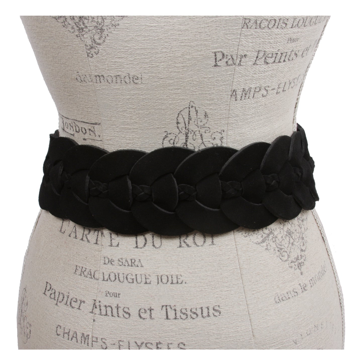 Women's 3" Wide Cow Suede Round Disc Braided Waist Belt with Round Buckle