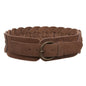 Women's 3" Wide Cow Suede Round Disc Braided Waist Belt with Round Buckle