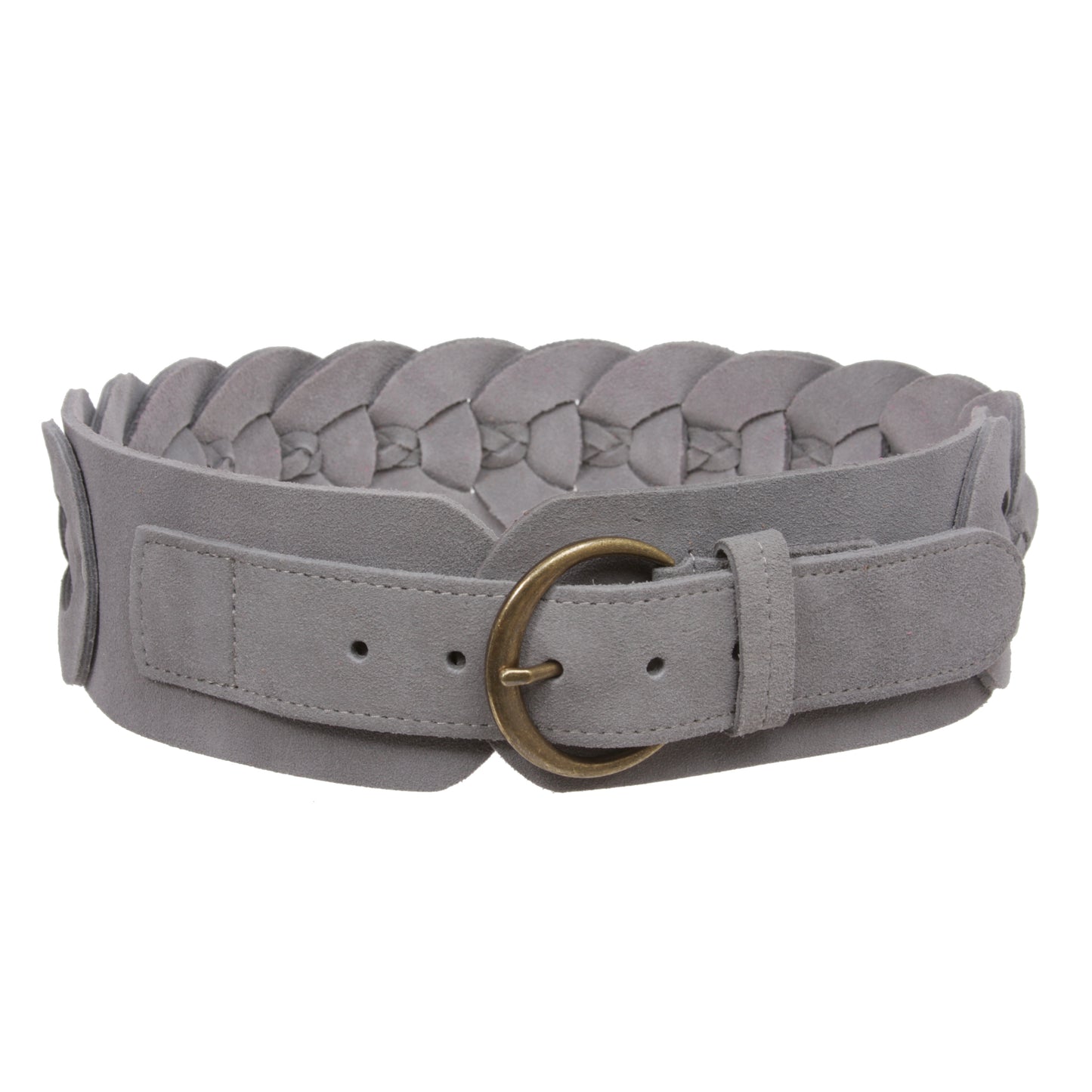 Women's 3" Wide Cow Suede Round Disc Braided Waist Belt with Round Buckle